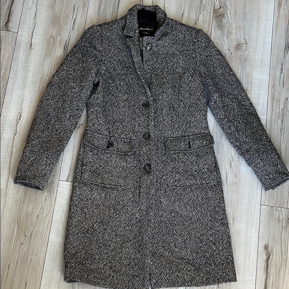 Eddie Bauer brown Tweed Trench/peacoat jacket size xs